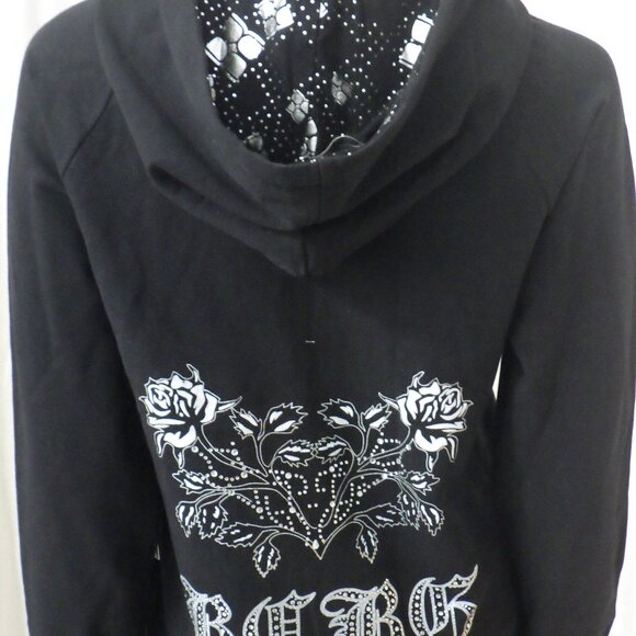 NWT BCBG sz SM MED LG XL 95% cotton BLK SILVER TWIN ROSE BUTTERFLY 2PC TRACKSUIT - Picture 4 of 16